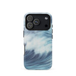 Blue ocean wave watercolor iPhone 17 Pro case with MagSafe, glossy finish