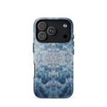 Deep blue ocean foam watercolor iPhone 17 Pro case with MagSafe, glossy finish