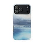 Stormy blue grey ocean watercolor iPhone 17 Pro Max case with MagSafe, glossy finish
