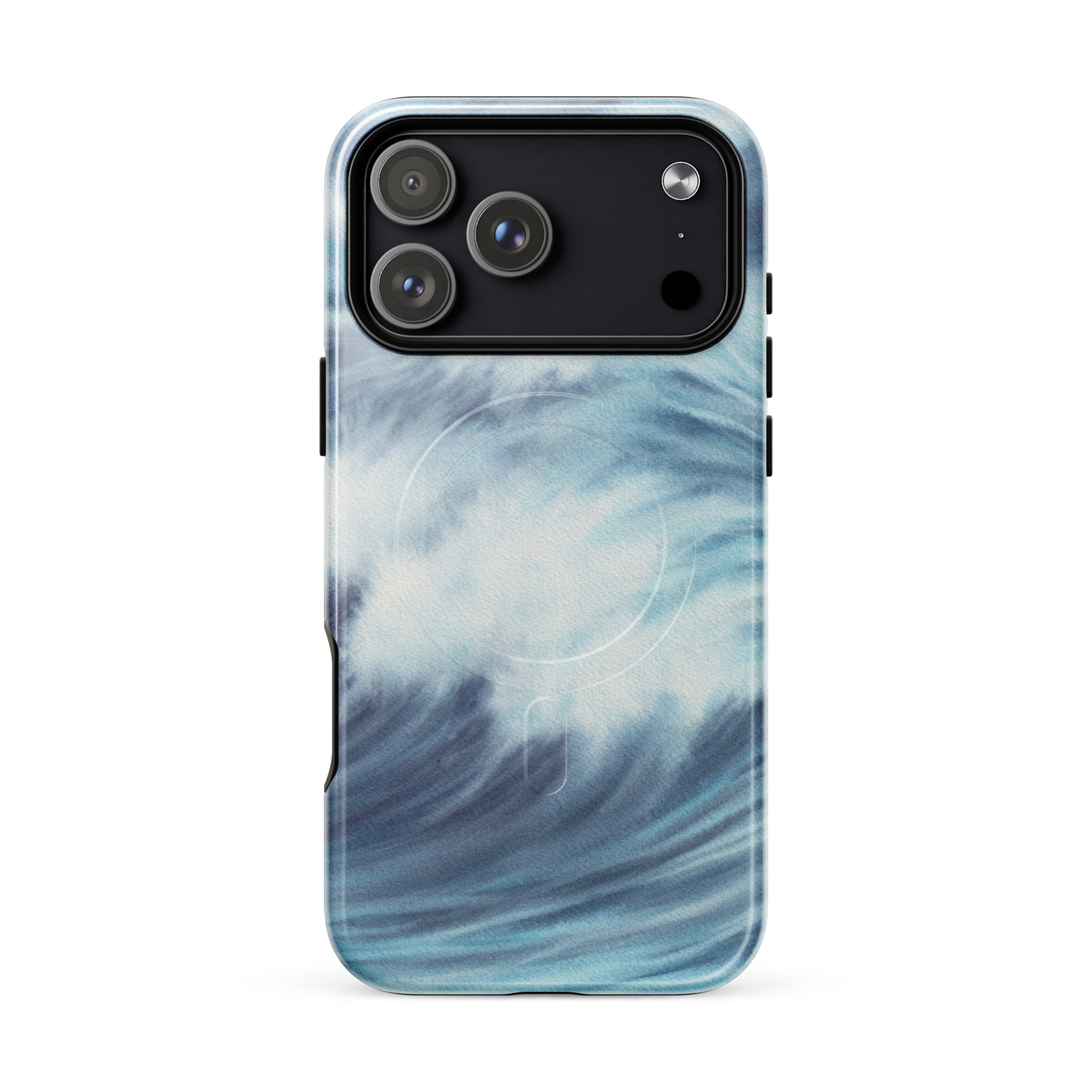 Blue ocean wave watercolor iPhone 17 Pro Max case with MagSafe, glossy finish