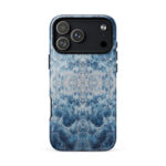 Deep blue ocean foam watercolor iPhone 17 Pro Max case with MagSafe, glossy finish