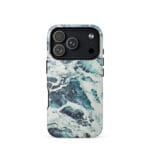 Deep blue turquoise ocean watercolor iPhone 18 Pro case with MagSafe, glossy finish