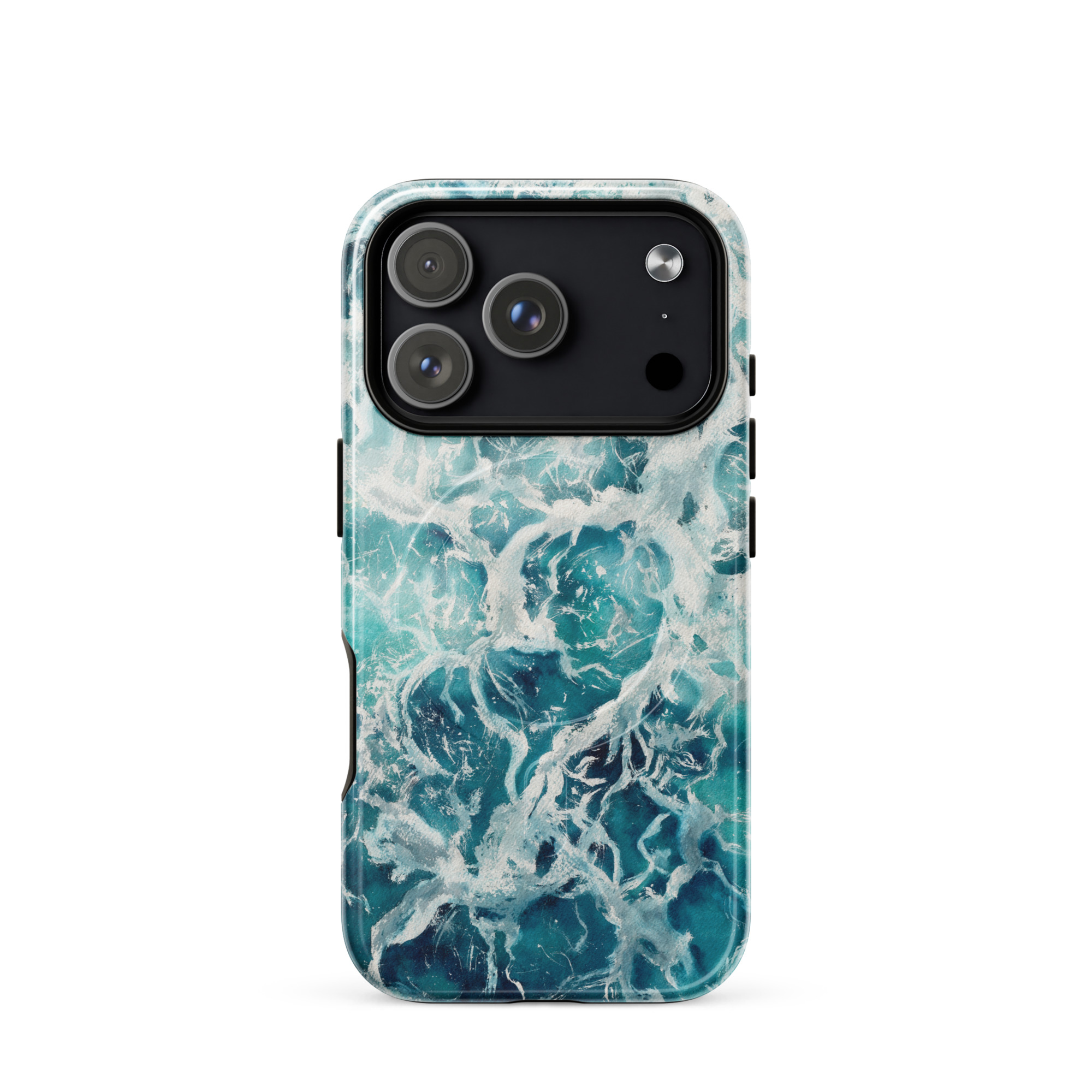 Blue green ocean watercolor iPhone 18 Pro case with MagSafe, glossy finish