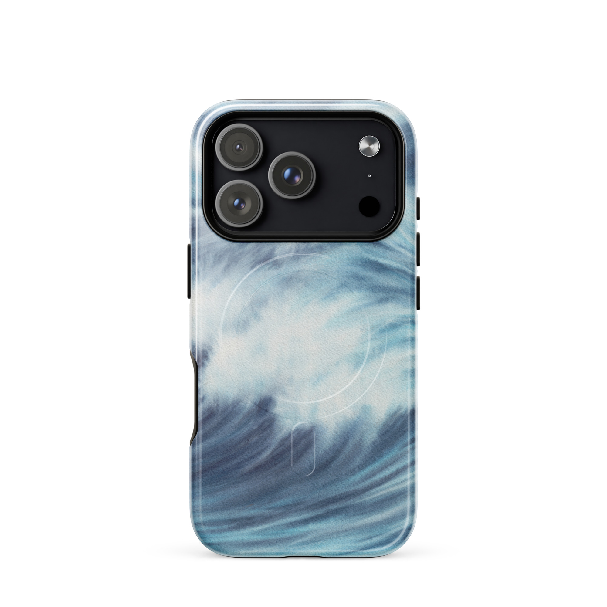 Blue ocean wave watercolor iPhone 18 Pro case with MagSafe, glossy finish