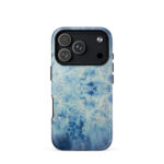 Light blue ocean watercolor iPhone 18 Pro case with MagSafe, glossy finish
