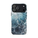 Blue ocean wave watercolor iPhone 18 Pro Max case with MagSafe, glossy finish