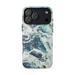 Deep blue turquoise ocean watercolor iPhone 18 Pro Max case with MagSafe, glossy finish