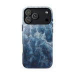 Deep blue ocean watercolor iPhone 18 Pro Max case with MagSafe, glossy finish