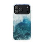 Blue ocean wave watercolor iPhone 18 Pro Max case with MagSafe, glossy finish