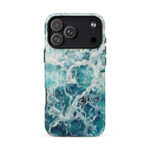 Blue green ocean watercolor iPhone 18 Pro Max case with MagSafe, glossy finish