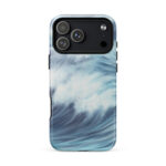 Blue ocean wave watercolor iPhone 18 Pro Max case with MagSafe, glossy finish