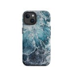 Blue ocean wave watercolor iPhone 14 case with MagSafe, matte finish