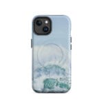 Turquoise blue wave ocean watercolor iPhone 14 case with MagSafe, matte finish