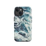 Deep blue turquoise ocean watercolor iPhone 14 case with MagSafe, matte finish