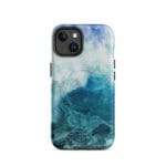 Blue ocean wave watercolor iPhone 14 case with MagSafe, matte finish