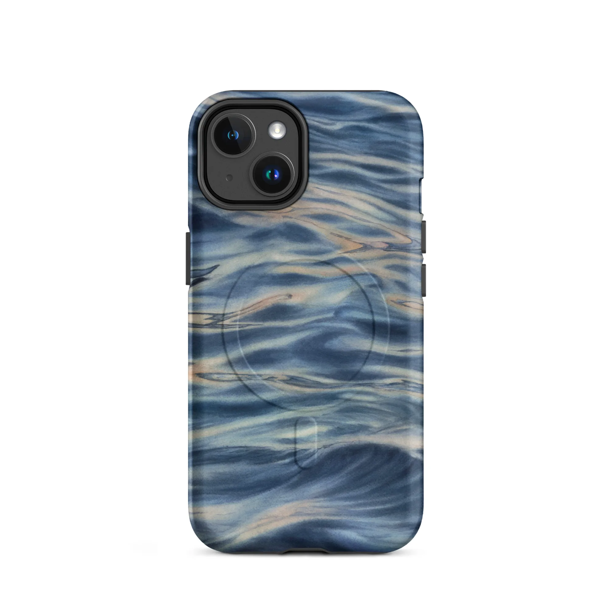 Blue grey ocean watercolor iPhone 14 case with MagSafe, matte finish
