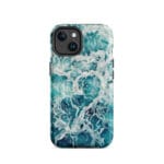 Blue green ocean watercolor iPhone 14 case with MagSafe, matte finish