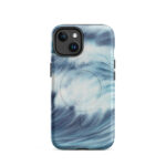 Blue ocean wave watercolor iPhone 14 case with MagSafe, matte finish