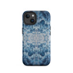 Deep blue ocean foam watercolor iPhone 14 case with MagSafe, matte finish