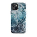 Blue ocean wave watercolor iPhone 14 Plus case with MagSafe, matte finish