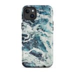 Deep blue turquoise ocean watercolor iPhone 14 Plus case with MagSafe, matte finish