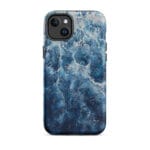 Deep blue ocean watercolor iPhone 14 Plus case with MagSafe, matte finish