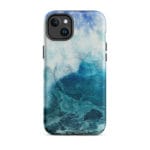 Blue ocean wave watercolor iPhone 14 Plus case with MagSafe, matte finish