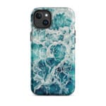 Blue green ocean watercolor iPhone 14 Plus case with MagSafe, matte finish