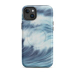 Blue ocean wave watercolor iPhone 14 Plus case with MagSafe, matte finish