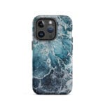 Blue ocean wave watercolor iPhone 14 Pro case with MagSafe, matte finish