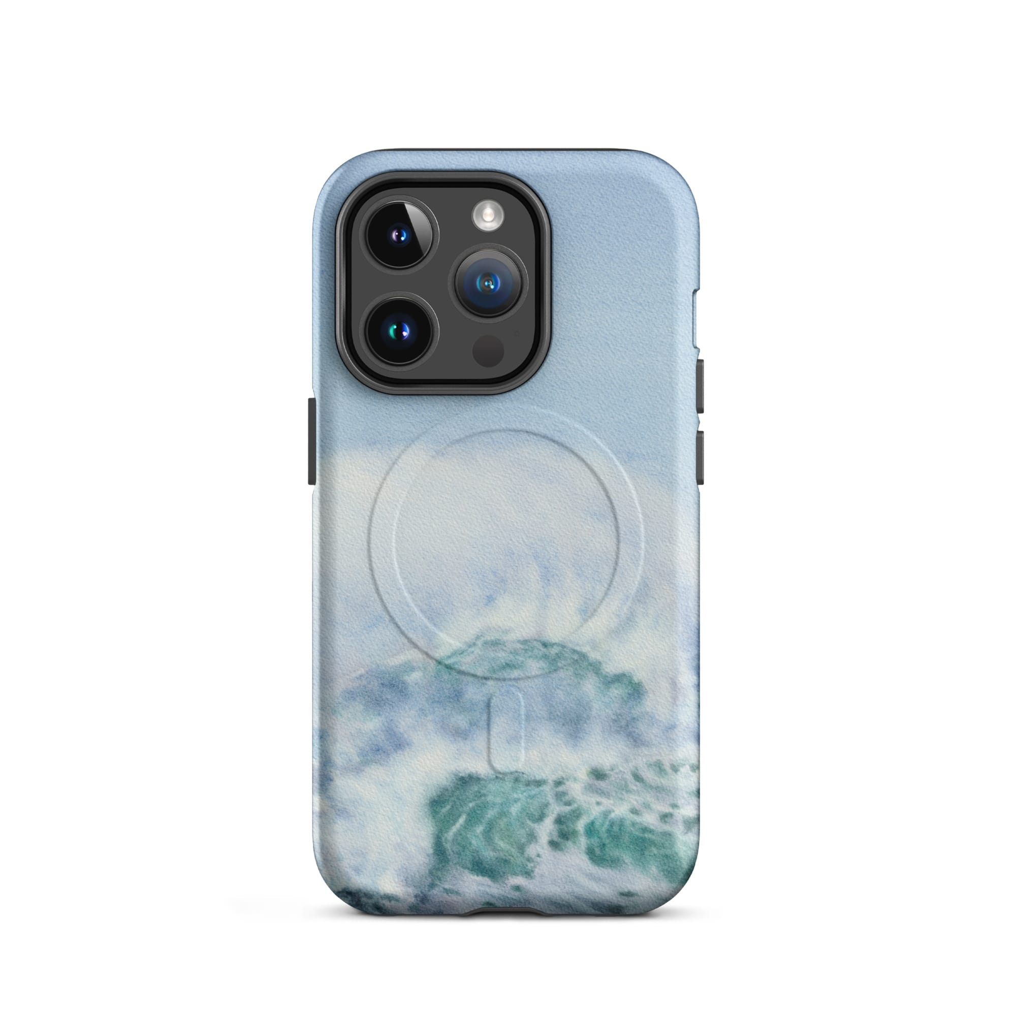 Turquoise blue wave ocean watercolor iPhone 14 Pro case with MagSafe, matte finish