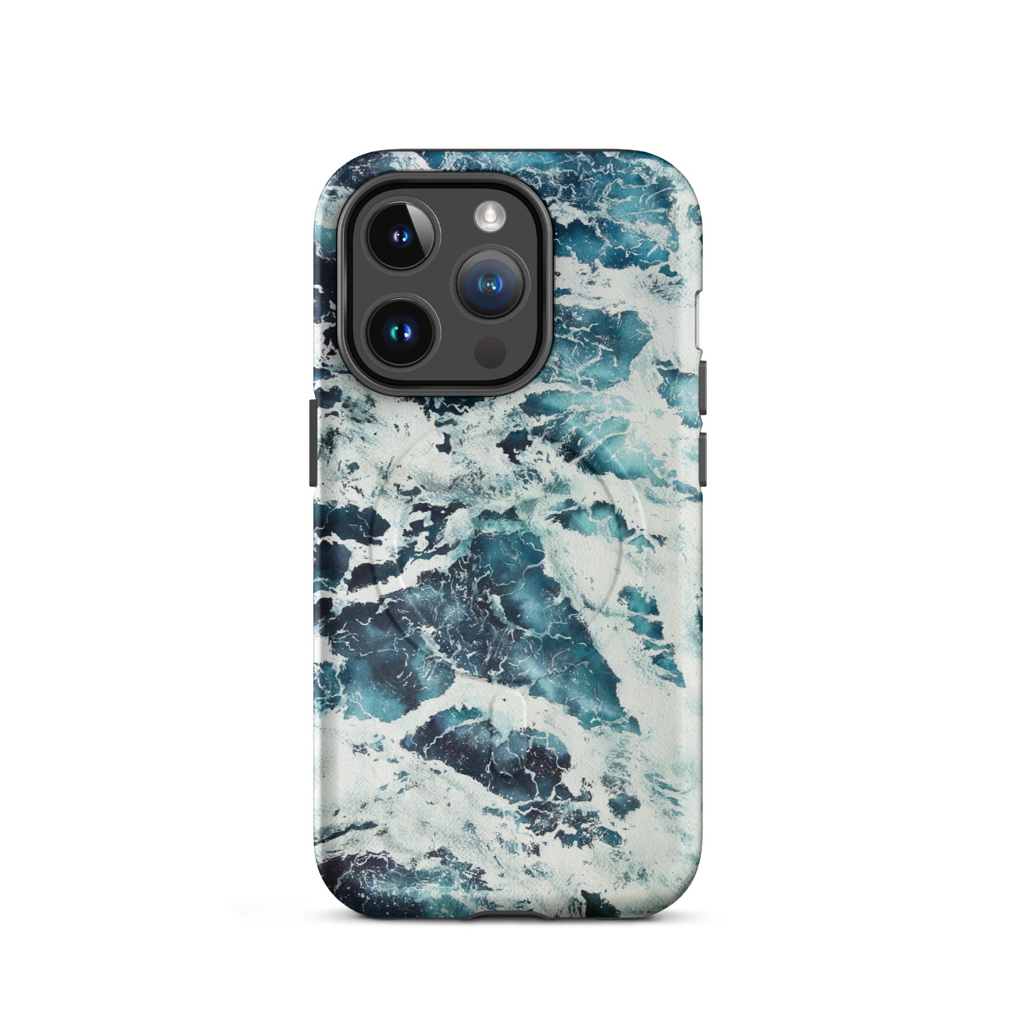 Deep blue turquoise ocean watercolor iPhone 14 Pro case with MagSafe, matte finish