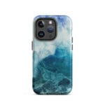 Blue ocean wave watercolor iPhone 14 Pro case with MagSafe, matte finish