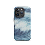 Blue ocean wave watercolor iPhone 14 Pro case with MagSafe, matte finish