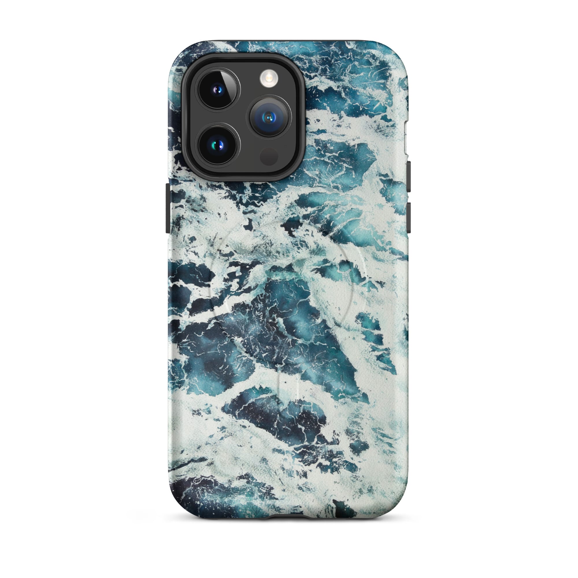 Deep blue turquoise ocean watercolor iPhone 14 Pro Max case with MagSafe, matte finish