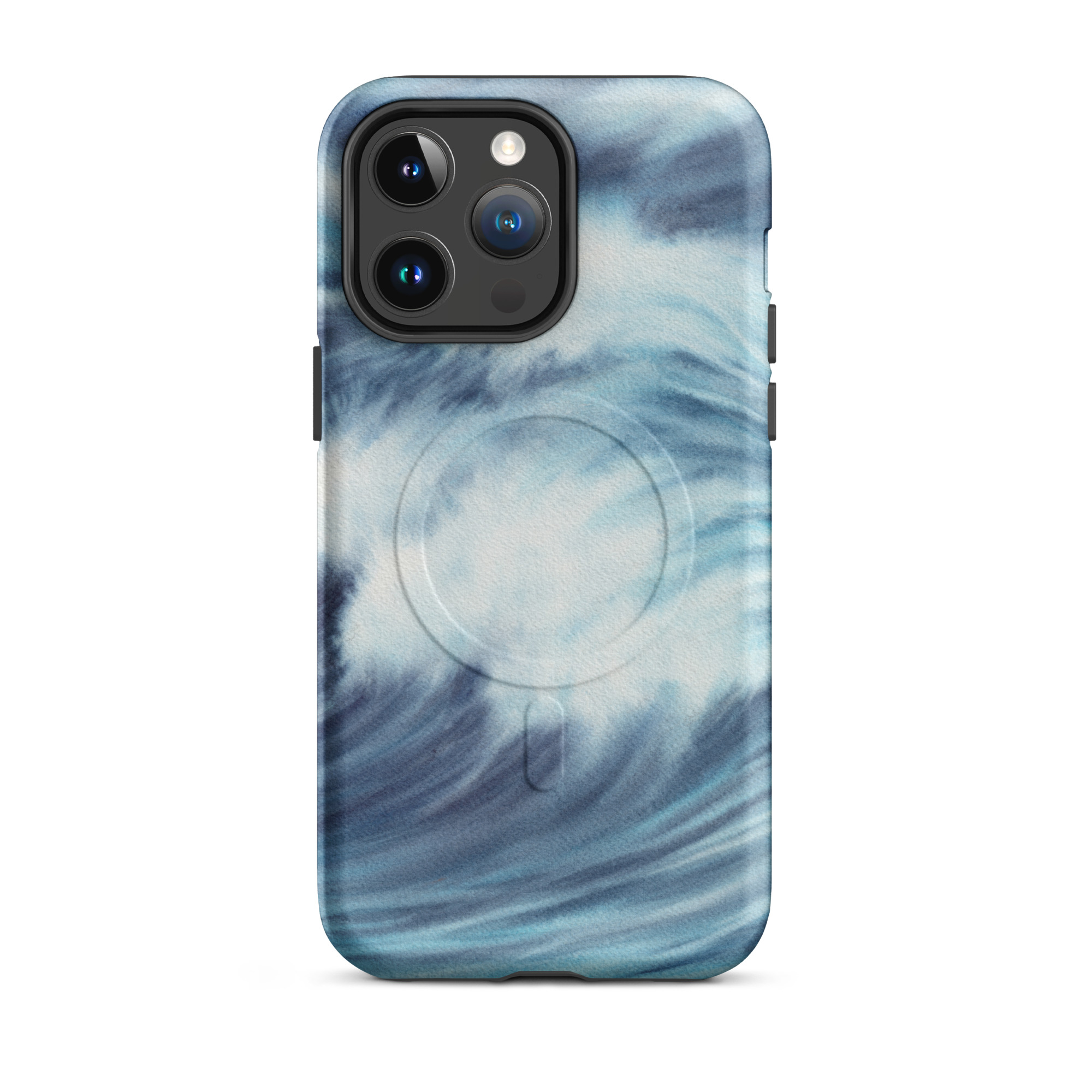 Blue ocean wave watercolor iPhone 14 Pro Max case with MagSafe, matte finish