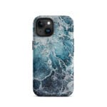 Blue ocean wave watercolor iPhone 15 case with MagSafe, matte finish