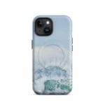 Turquoise blue wave ocean watercolor iPhone 15 case with MagSafe, matte finish