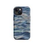 Blue grey ocean watercolor iPhone 15 case with MagSafe, matte finish