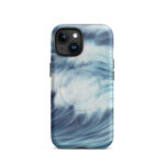 Blue ocean wave watercolor iPhone 15 case with MagSafe, matte finish