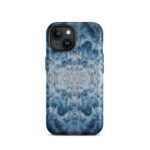 Deep blue ocean foam watercolor iPhone 15 case with MagSafe, matte finish