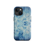Light blue ocean watercolor iPhone 15 case with MagSafe, matte finish