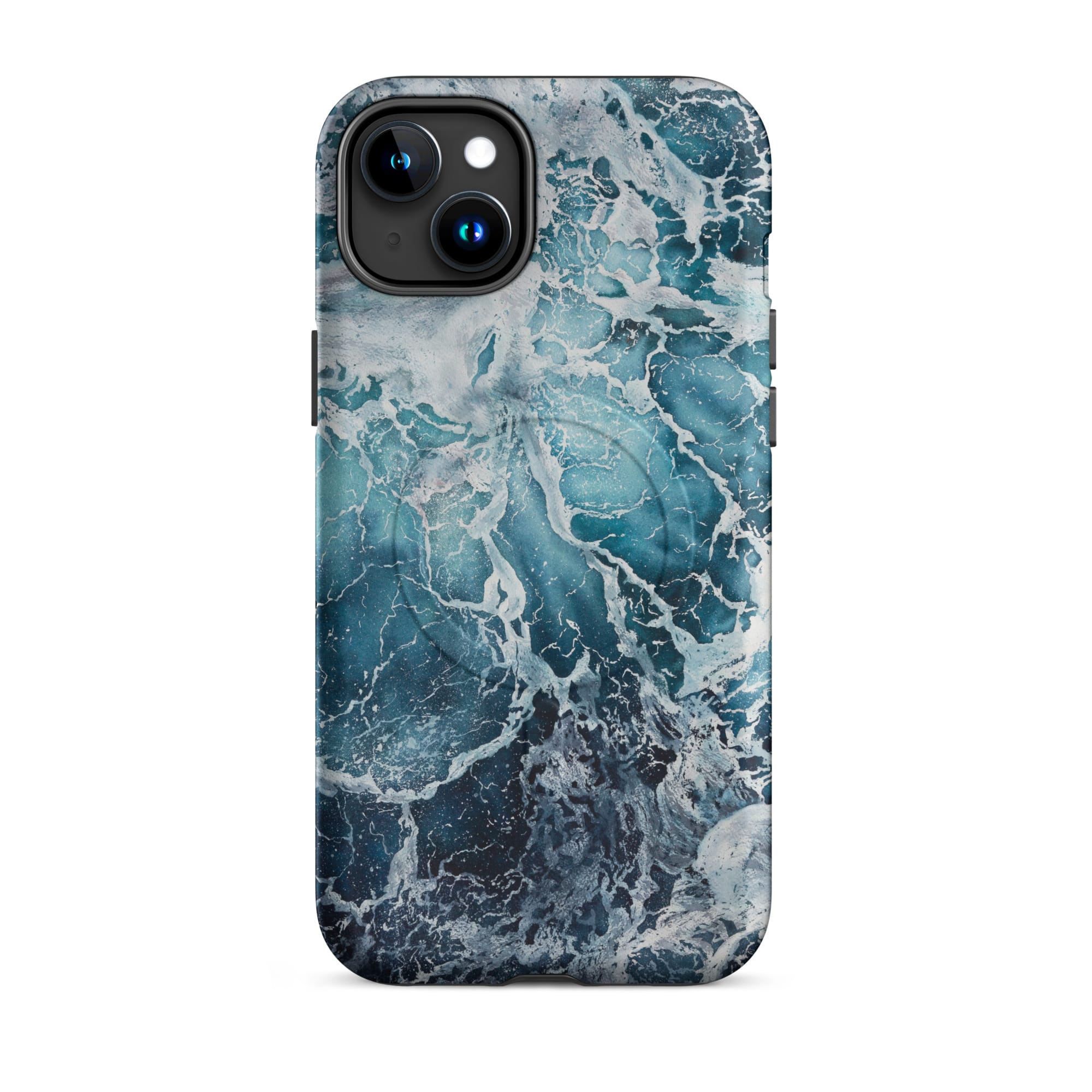 Blue ocean wave watercolor iPhone 15 Plus case with MagSafe, matte finish