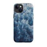 Deep blue ocean watercolor iPhone 15 Plus case with MagSafe, matte finish