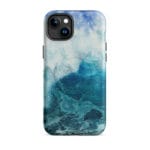 Blue ocean wave watercolor iPhone 15 Plus case with MagSafe, matte finish
