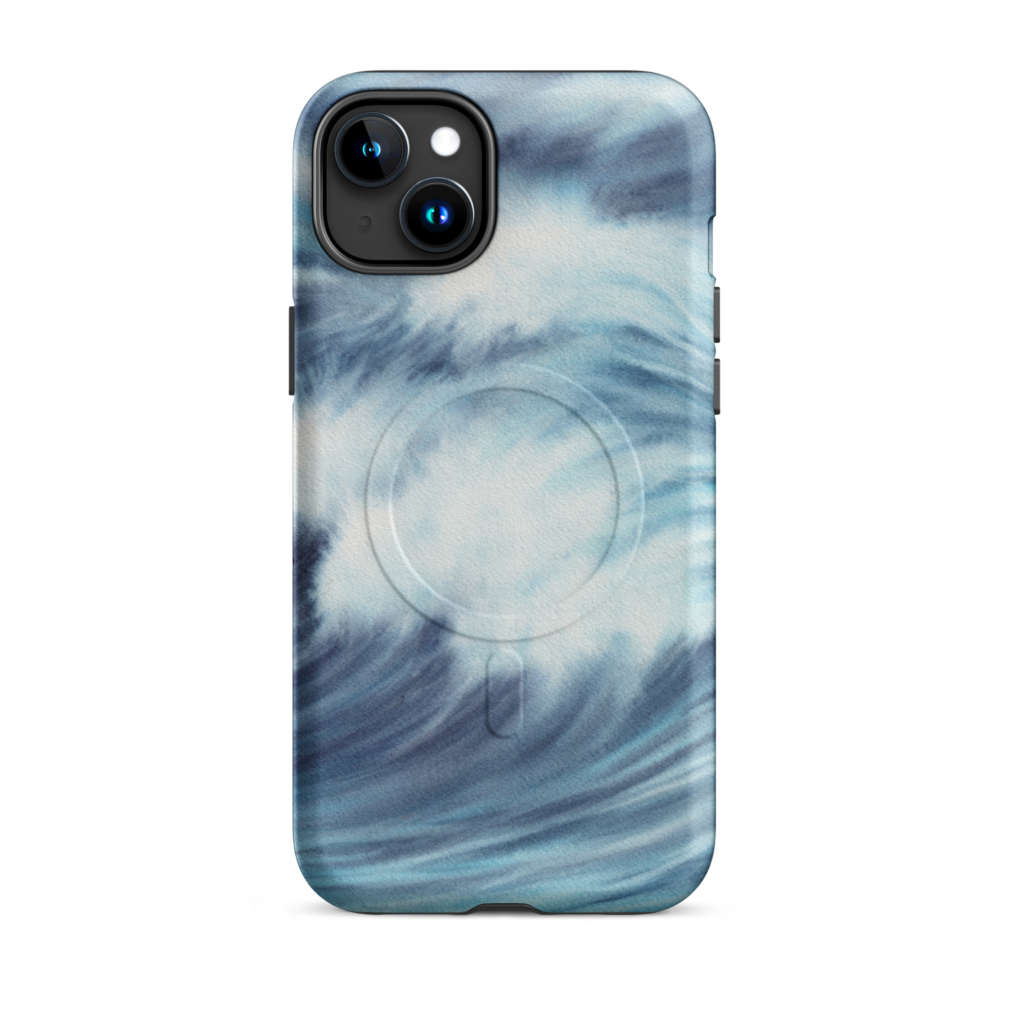 Blue ocean wave watercolor iPhone 15 Plus case with MagSafe, matte finish