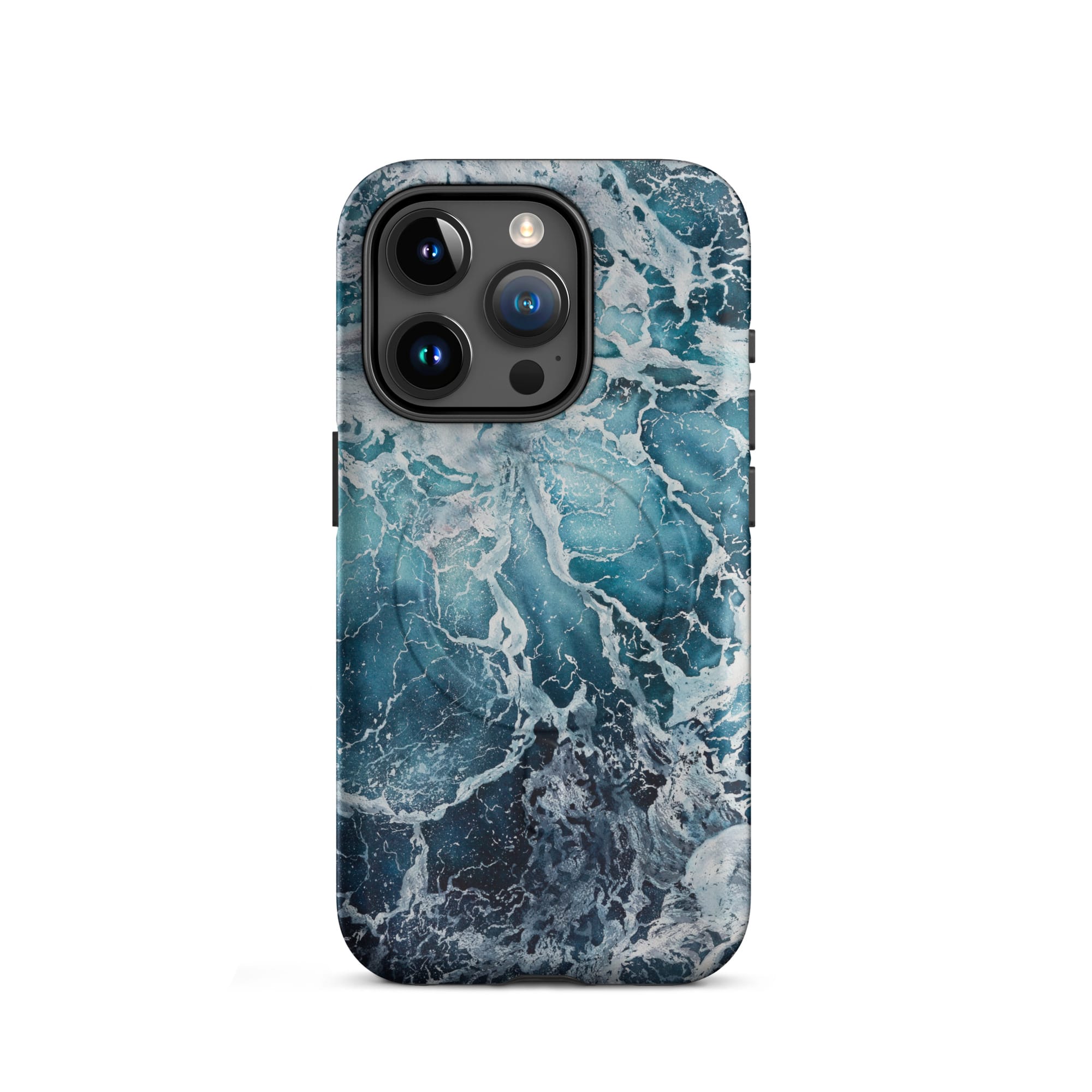 Blue ocean wave watercolor iPhone 15 Pro case with MagSafe, matte finish