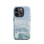 Turquoise blue wave ocean watercolor iPhone 15 Pro case with MagSafe, matte finish