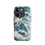 Deep blue turquoise ocean watercolor iPhone 15 Pro case with MagSafe, matte finish