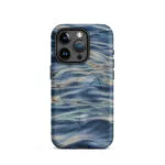 Blue grey ocean watercolor iPhone 15 Pro case with MagSafe, matte finish